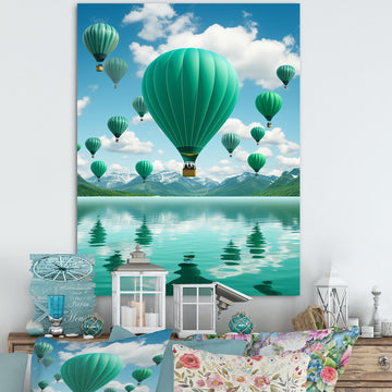 Teal Hot Air Ballons Collage - Hot Air Balloon Canvas Wall Art